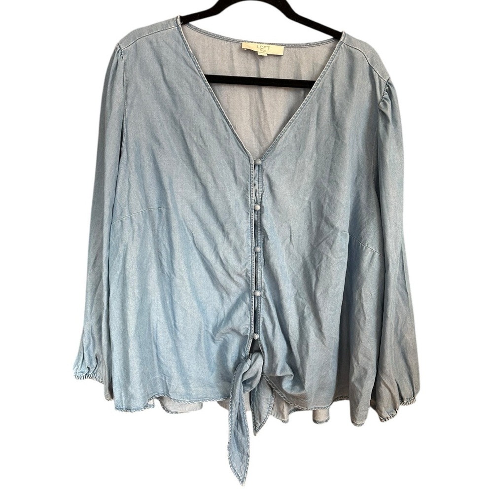 Loft Tencel Chambray Button Tied Front Blouse Size 2X‎